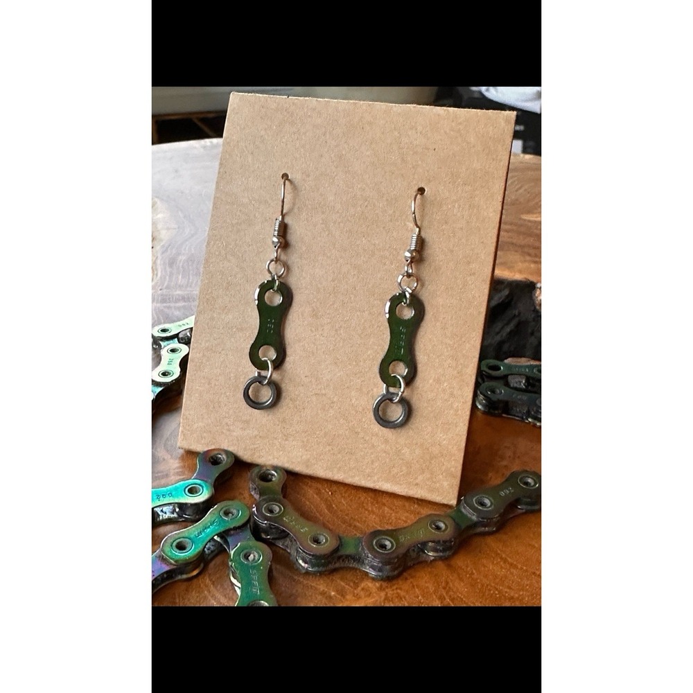 SRAM Bicycle‎ Chain Earrings Unisex OS New Upcycled Oil Slick Industrial